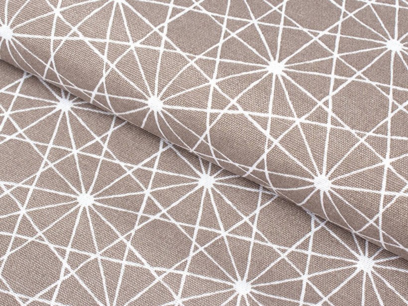 Tkanina dekoracyjna Loneta - białe linie na jasnobrązowym