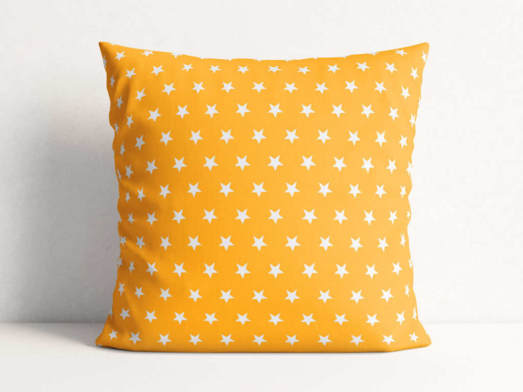 Poszewka na poduszkę bawełniana - białe gwiazdki na żółtopomarańczowym