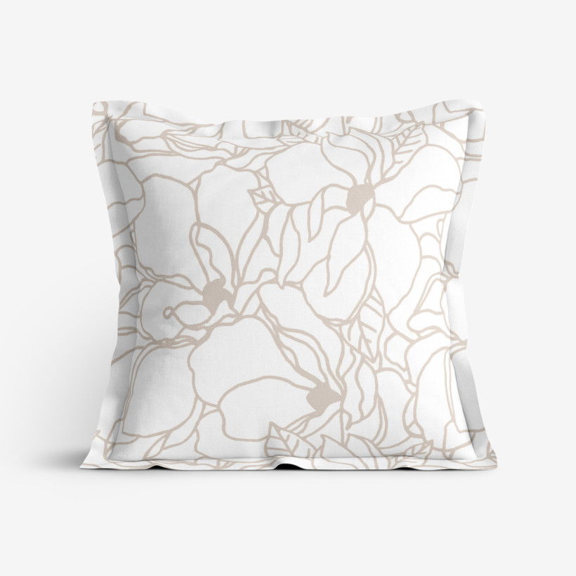 Poszewka na poduszkę z ozdobną kantą bawełniana - jasnobeżowe kwiaty na białym