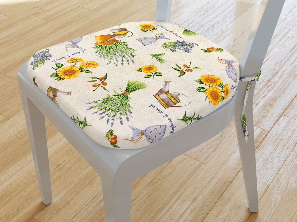 Zaokrąglona poduszka na krzesło 39x37 cm Verona - słoneczniki z lawendą