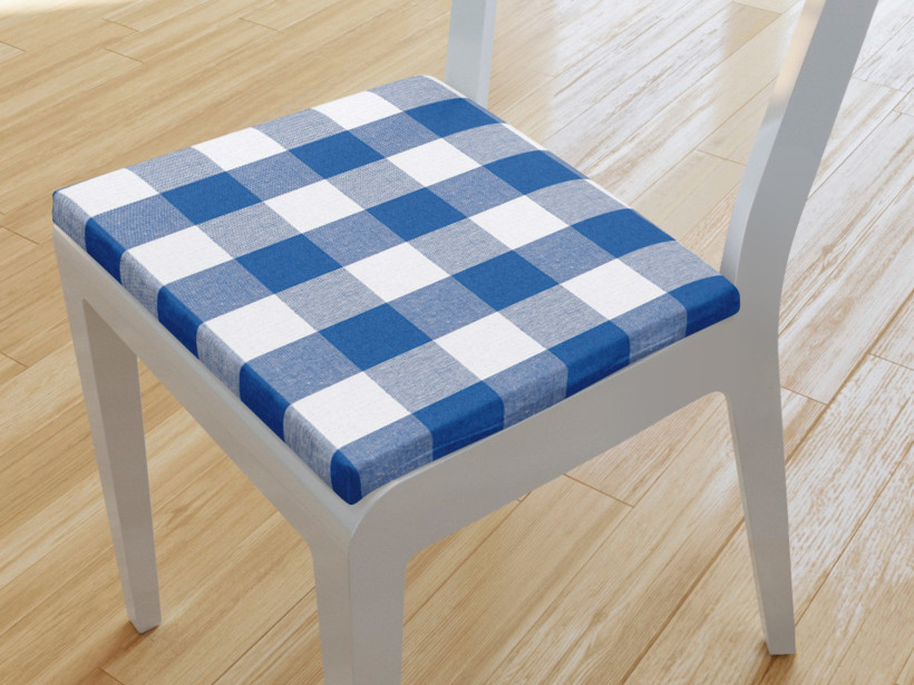 Kwadratowa poduszka na krzesło 38x38 cm Kanafas - duża niebiesko-biała kratka