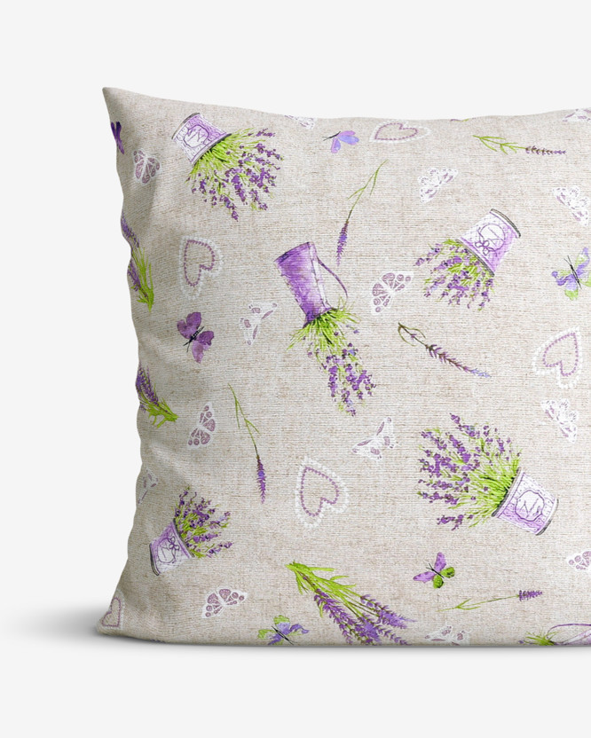 Poszewka na poduszkę dekoracyjna Loneta - kwitnąca lawenda na naturalnym