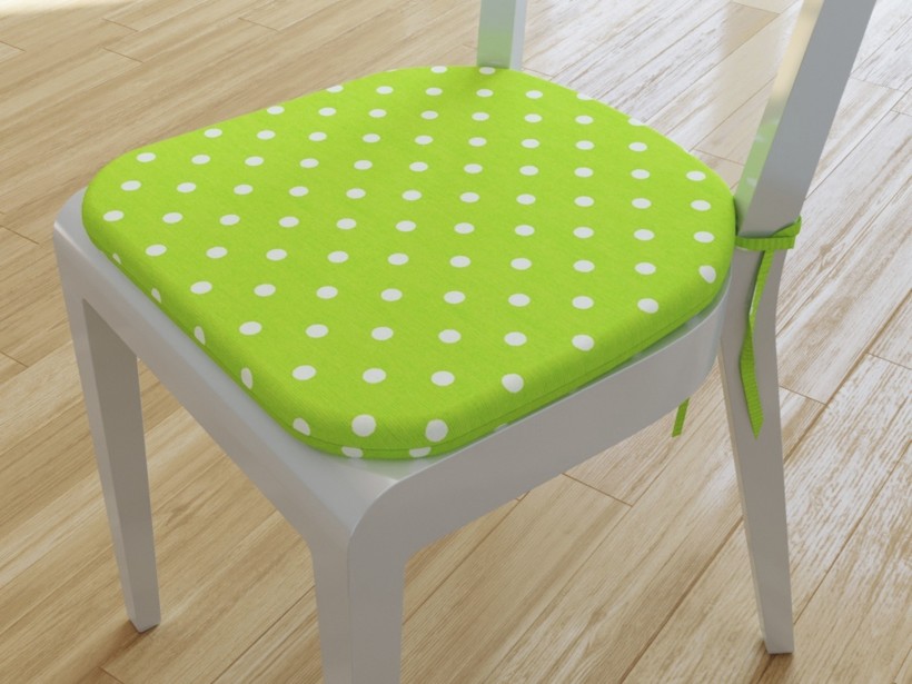 Zaokrąglona poduszka na krzesło 39x37 cm Loneta - białe kropki na zielonym