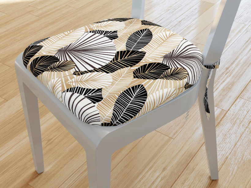 Zaokrąglona poduszka na krzesło 39x37 cm Loneta - czarne, białe i złote liście