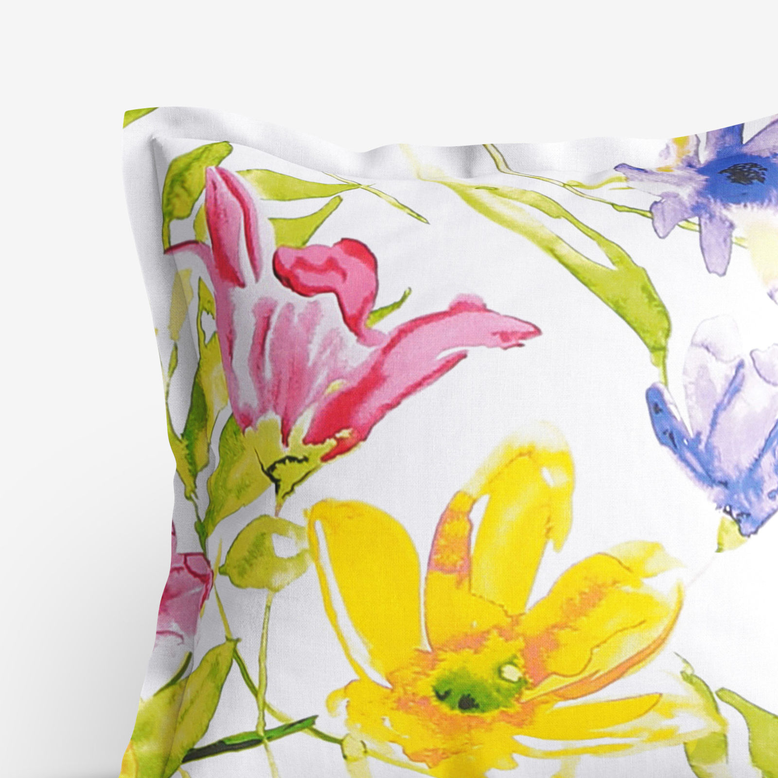 Poszewka na poduszkę z ozdobną kantą bawełniana - akwarelowe kwiaty