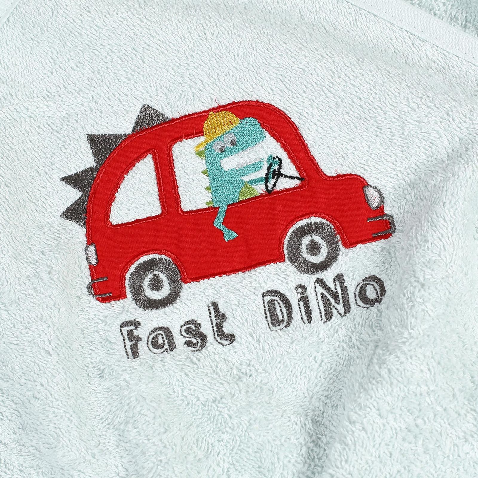 Ręcznik dziecięcy LILI 100x100 cm jasnoniebieski - dinozaur w samochodzie
