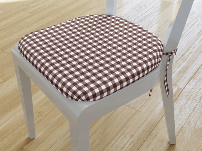 Zaokrąglona poduszka na krzesło 39x37 cm - brązowo-biała kratka