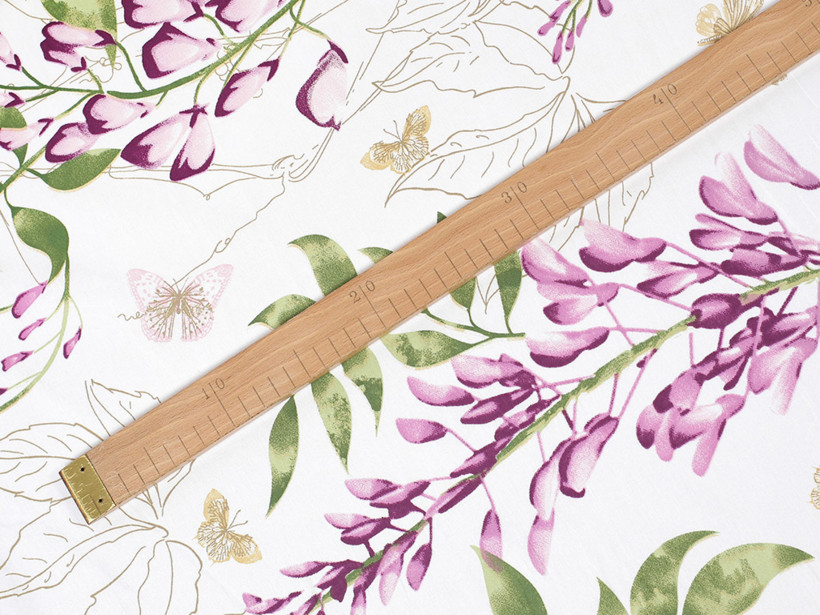 Satyna bawełniana Deluxe na metry - kwiaty wisterii