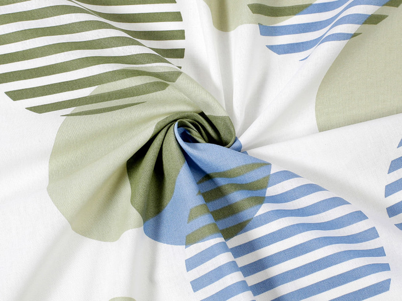 Płótno bawełniane Deluxe - zielono-niebieskie prążkowane kółka