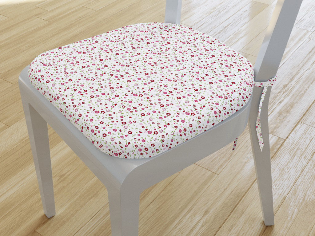 Zaokrąglona poduszka na krzesło 39x37 cm - różowe kwiaty malowane