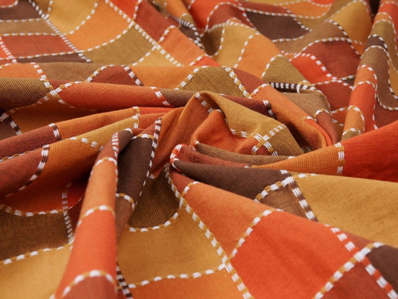 Mocna tkanina bawełniana Kanafas 230 g/m2 - duża kratka odcienie terakota-pomarańczowa
