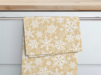Ścierka kuchenna bawełniana świąteczna - płatki śniegu na złotym