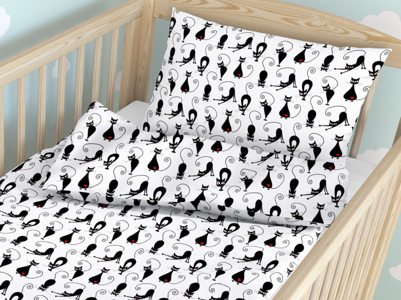 Pościel bawełniana do łóżeczka - czarne koty na białym