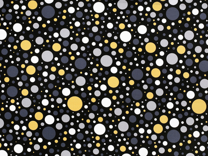 Płótno bawełniane - kolorowe kropki i kółka na czarnym