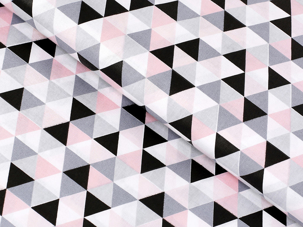 Płótno bawełniane - różowo-szare trójkąty