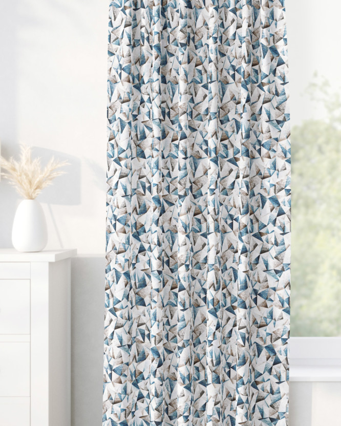 Zasłona dekoracyjna Loneta na taśmie - cieniowane figury niebieskie i szare