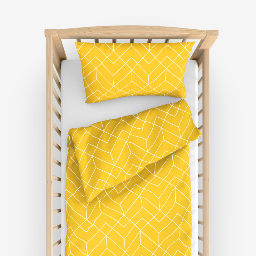 Pościel bawełniana do łóżeczka - mozaika na żółtym