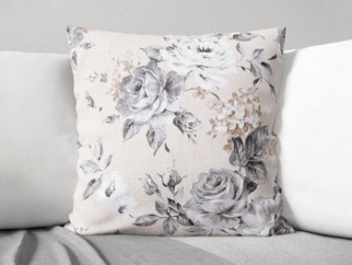 Poszewka na poduszkę dekoracyjna Loneta - duże szare róże