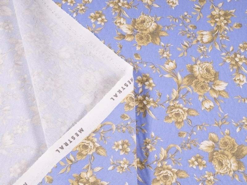 Tkanina bawełniana Mestral - kwiaty na niebieskim