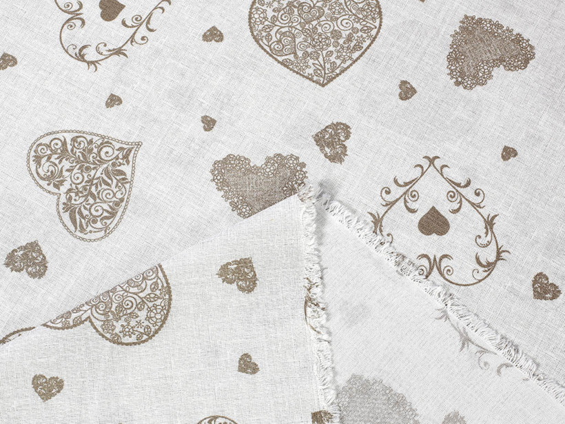 Tkanina dekoracyjna Verona - wiklinowe serca na naturalnym stará