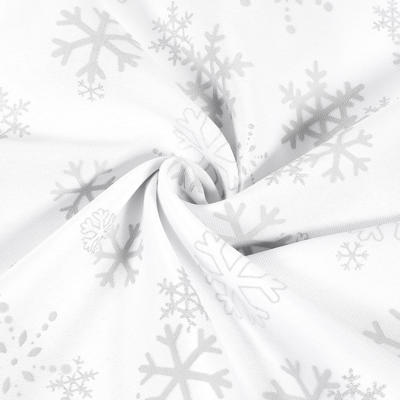 Tkanina obrusowa plamoodporna - srebrne płatki śniegu na białym