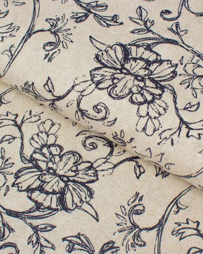 Tkanina dekoracyjna Loneta - czarne pnące kwiaty