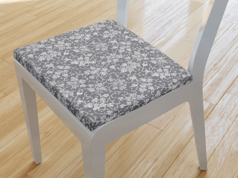 Kwadratowa poduszka na krzesło 38x38 cm - pnące kwiaty na ciemnoszarym