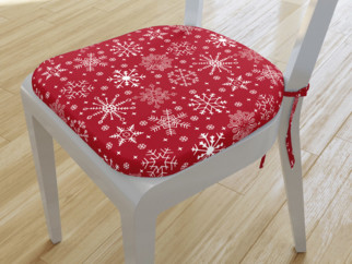 Zaokrąglona poduszka na krzesło 39x37 cm - płatki śniegu na czerwonym