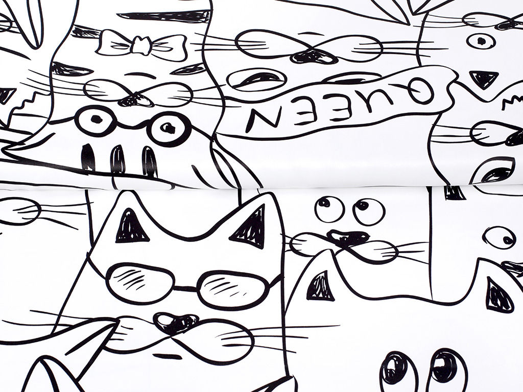 Tkanina dekoracyjna - kreskówki koty na białym