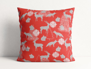 Poszewka na poduszkę dekoracyjna świąteczna Loneta - zwierzęta leśne na czerwonym