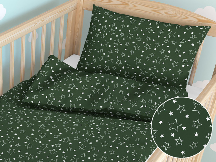Pościel bawełniana do łóżeczka - białe gwiazdki na zielonym