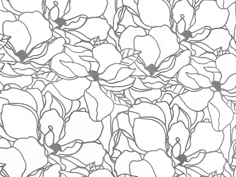 Płótno bawełniane - ciemnoszare kwiaty na białym