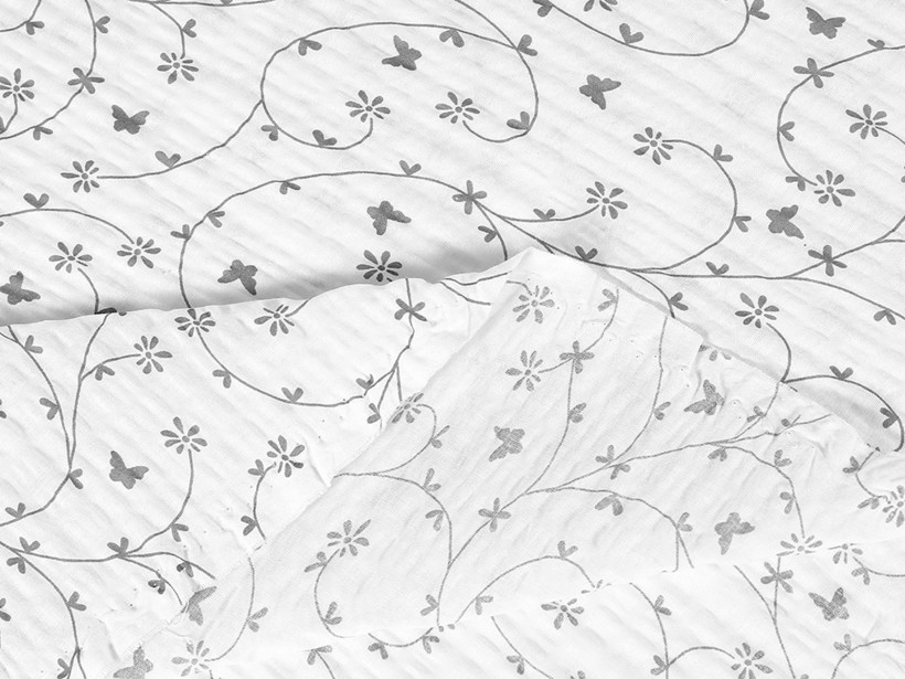 Kora bawełniana na metry - szare kwiatki i motylki na białym