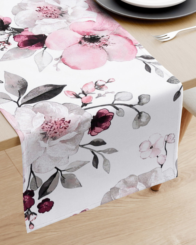 Bieżnik na stół z płótna bawełnianego - kwiaty sakury