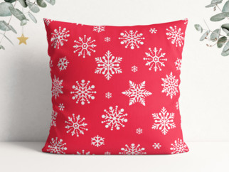 Poszewka na poduszkę bawełniana świąteczna - płatki śniegu na jaskrawej czerwieni