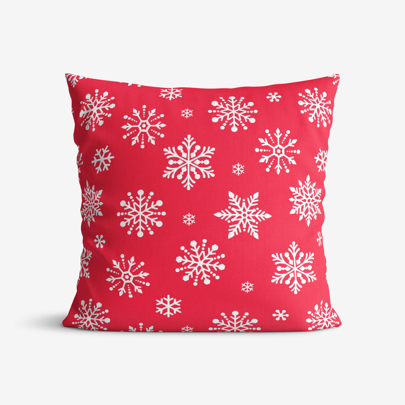 Poszewka na poduszkę bawełniana - płatki śniegu na jaskrawej czerwieni