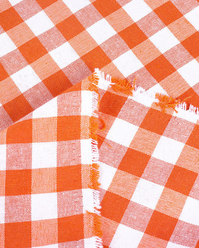 Tkanina dekoracyjna Menorca - pomarańczowo-biała kratka