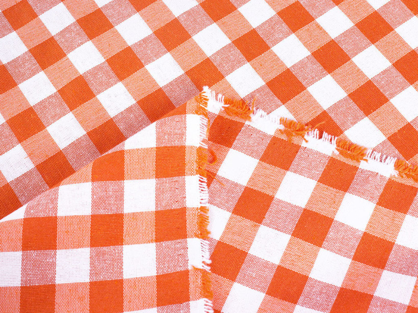 Tkanina dekoracyjna Menorca - pomarańczowo-biała kratka