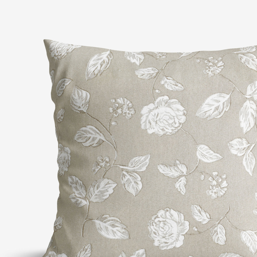 Poszewka na poduszkę dekoracyjna Loneta - białe róże na naturalnym