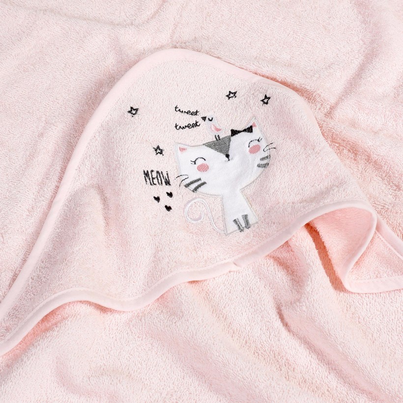 Ręcznik dziecięcy z kapturem LILI 100x100 cm różowy - kotek