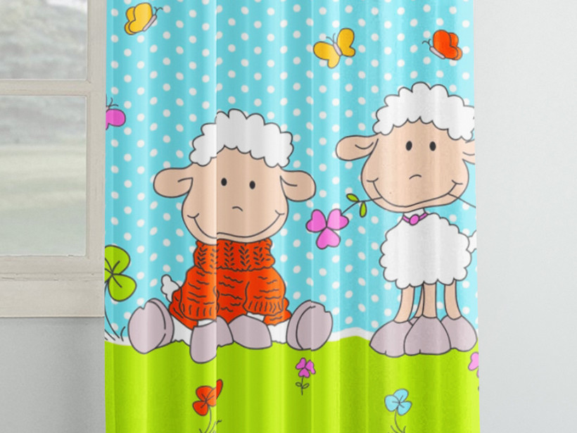 Zasłona bawełniana dla dzieci na taśmie - owieczki