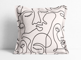 Poszewka na poduszkę z ozdobną kantą bawełniana - abstrakcyjne twarze na beżu