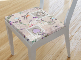 Kwadratowa poduszka na krzesło 38x38 cm Loneta - serca z motylami i lawendą na naturalnym