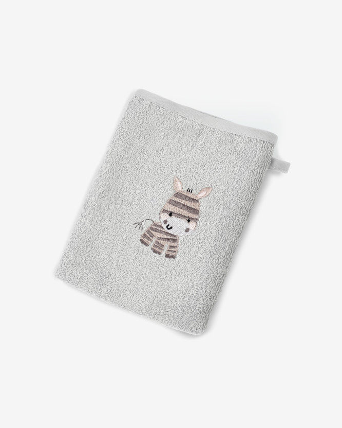Myjka do kąpieli dla dzieci frotte - zebra na szarym