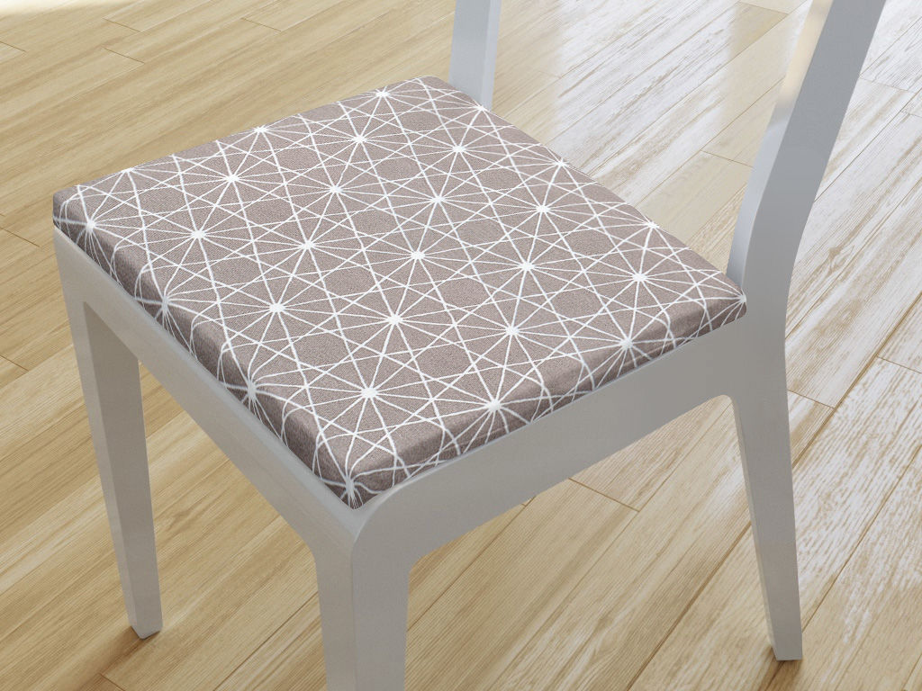 Kwadratowa poduszka na krzesło 38x38 cm Loneta - białe linie na jasnobrązowym