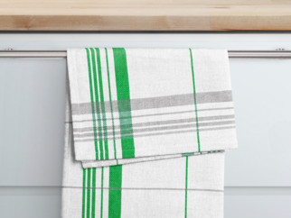 Ścierka kuchenna bawełniana - zielono-szare paski na białym