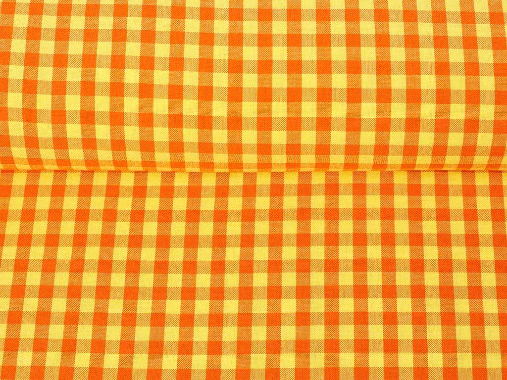 Mocna tkanina bawełniana Kanafas 230 g/m2 - mała pomarańczowo-żółta kratka