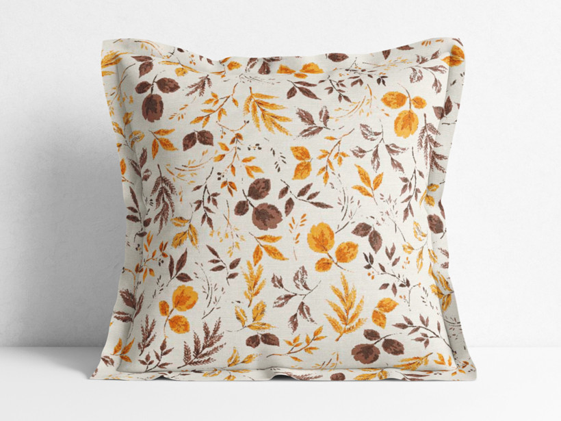 Poszewka na poduszkę z ozdobną kantą dekoracyjna Loneta - brązowe i pomarańczowe liście