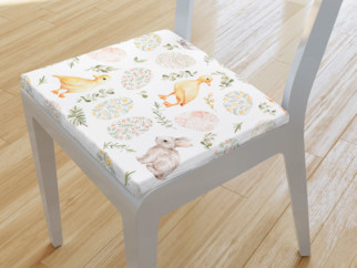 Kwadratowa poduszka na krzesło 38x38 cm Loneta wielkanocna - kurczęta i króliczki