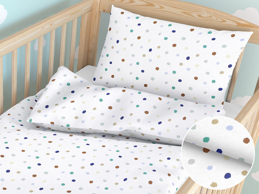 Pościel bawełniana do łóżeczka - kolorowe kropeczki na białym
